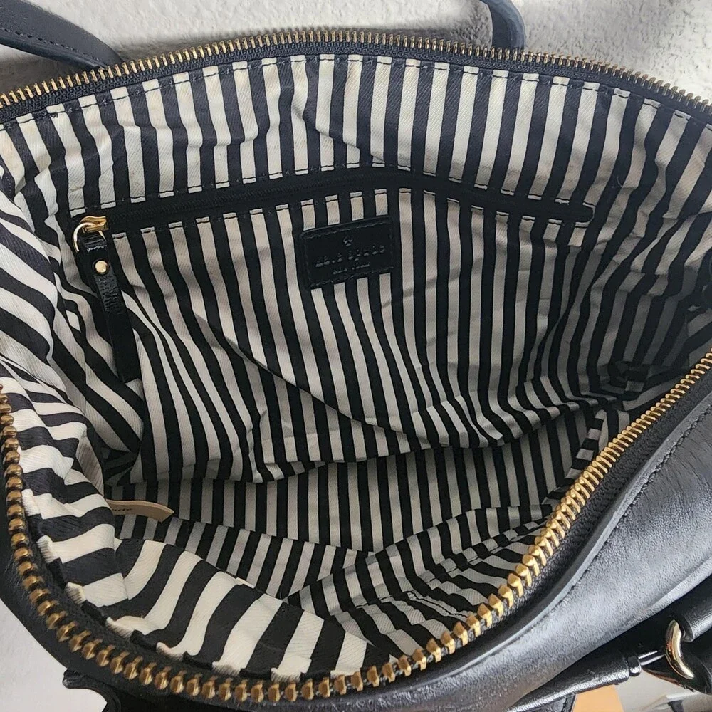 Kate Spade New York Satchel Bag Womens Medium Black Leather Crossbody Purse Zip